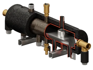 Low Loss Header 2 x tapings & 6 tapings HORIZONTAL/VERTICAL  90kW 1 1/4" - Picture 1 of 7