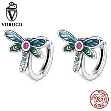 Authentic 925 Sterling Silve Retro dragonfly Hoop Earrings For Women Girl VOROCO