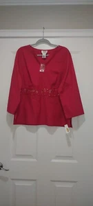 Talbots Womens Top Sz XL Pink Sequin Stretch Long Sleeve - Picture 1 of 7