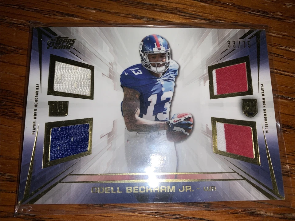 2014 Topps Prime Quad Rookie Relic Odell Beckham, Jr. 33/75 Baltimore Ravens - Image 1 of 2