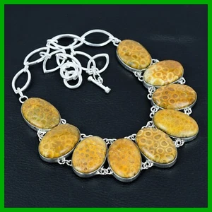 Womens day Deal Sterling Silver Fossil Coral Stone Chain Trendy Necklace Jewelry - Picture 1 of 6