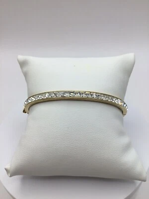 GIVENCHY Gold Tone Crystal Rhinestone Hinged Bangle Lock Bracelet - Image 1 of 4
