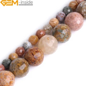Faceted Crazy Lace Agate Round Natural Stone Loose Beads For Jewelry Making 15" - Picture 1 of 22