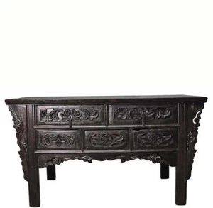 19th Century Hand Carved Drawers Antique Chinese Center Table - Picture 1 of 12