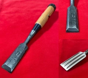 Japanese chisel oire nomi 追入鑿 24mm (Mokume) Blue Steel#2 羽生康 - Picture 1 of 12