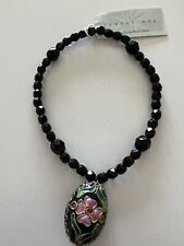 Black Crystal Cloisonne Flower Bead Bracelet