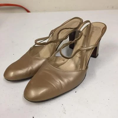 Andrew Geller Size 8 M Closed Toe Heel Sandals Sling Ankle Strap Bronze Leather - Image 1 of 4