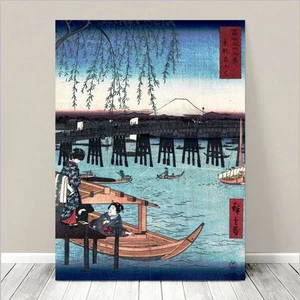 Beautiful Japanese Art ~ CANVAS PRINT 32x24" ~ Hiroshige Boats Geishas Moonlight - Picture 1 of 1