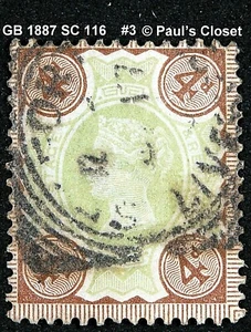 GB 1887 SC 116 QUEEN VICTORIA BROWN & GREEN 4p UNG HANDSTAMPED CNX F/VFINE #3 - Picture 1 of 2