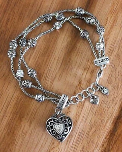 Brighton Reno Herz Armband Silber Triple Kette Kristall Charm - Bild 1 von 7