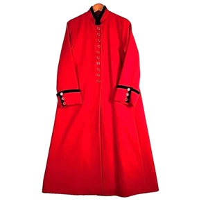 Cappotto lungo vintage Harve Benard 100% lana soprabito donna 10 rosso nero bordo velluto - Foto 1 di 16