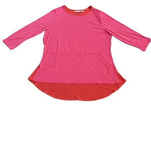Susan Graver Womens Liquid Knit Layered Hi Low Pink/orange 3/4 Sleeve Blouse LG - Picture 1 of 9