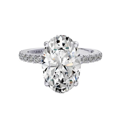 Platinum Plated Sterling Silver Solitaire Ring 3 CTW Oval Cut Zirconia - Size 10 - Image 1 of 4