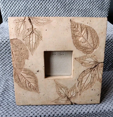 Leaf Imprinted Faux Stone Picture Frame 8x8", 2.5x2.5 Photo Opening Heavy - Image 1 of 4