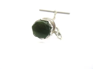 Sterling Silver Tie Tack genuine Jade Gemstone vintage Necktie Pin Formal Wear - Picture 1 of 3
