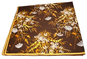 Floral Tablecloth Brown Yellow 1970s 55" Square Rich Vintage Crochet Edge - Picture 1 of 6