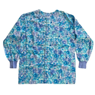 S.C.R.U.B.S. Jaqueta esfoliante Snap Up tamanho pequeno manga longa azul flor estampa floral - Imagem 1 de 4