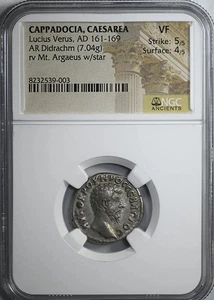 AD 161-169 Cappadocia Caesarea Lucius Verus AR Didrachm Mt Argaeus w Star NGC VF - Picture 1 of 5