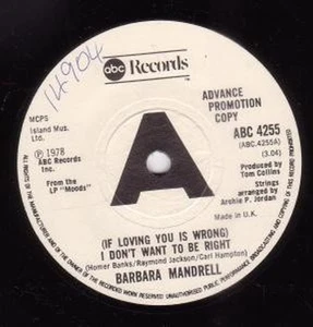 Barbara Mandrell Se Amarti È Sbagliato 7" Vinile UK ABC 1978 Promo Con Numero - Foto 1 di 1