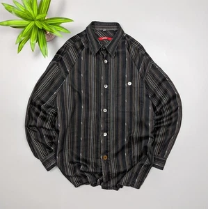 Signum Striped Shirt Men’s M/L Black Beige Brown Long Sleeve Button-Up Vintage - Picture 1 of 12