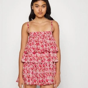 Free People FP One Pink Talia Floral Tiered Mini Dress Tunic Women's Small NWT - Picture 1 of 8