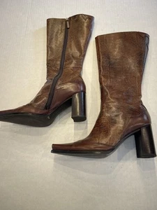 BCBG GIRLS BROWN SNAKE EMBOSSED LEATHER COWBOY BOOTS SZ 5.5 - Picture 1 of 5