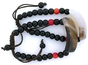 TWO BANDED AGATE BLACK ONYX BLACK ROPE Adjustable Opening Bracelet UNIQUE! - Picture 1 of 2
