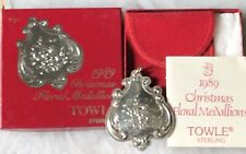 1989 TOWLE Sterling Silver IVY Floral Medallion CHRISTMAS Ornament Brochure Box