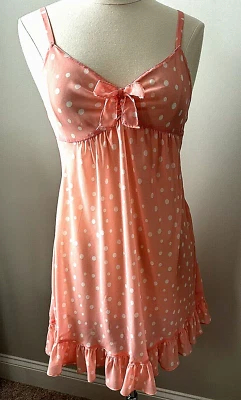 Oscar de la Renta S Pink Label Lingerie MelonWhite Polka Dot Sheer Babydoll Flaw - Image 1 of 4