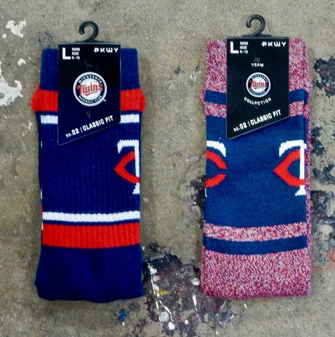 Minnesota Twins 2 Pack Gift Socks Large Men Stripe Crew Varsity Navy Blue Red Cover