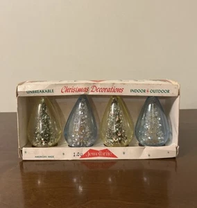 VTG Box 4 Jewel Brite Diorama Bottle Brush Christmas Tree Teardrop Ornaments IOB - Picture 1 of 21