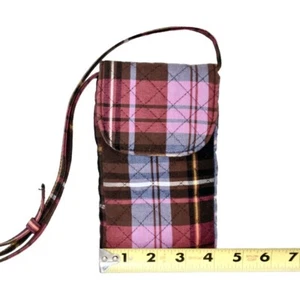 VERA BRADLEY CARSON CELL PHONE PURPLE PLAID QUILTED MINI BAG NEW NWT - Picture 1 of 4