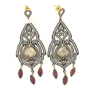 AZAARA Garnet Brioletet & Citrine Crystal Cubic Zirconia Chandelier Earrings  - Picture 1 of 1