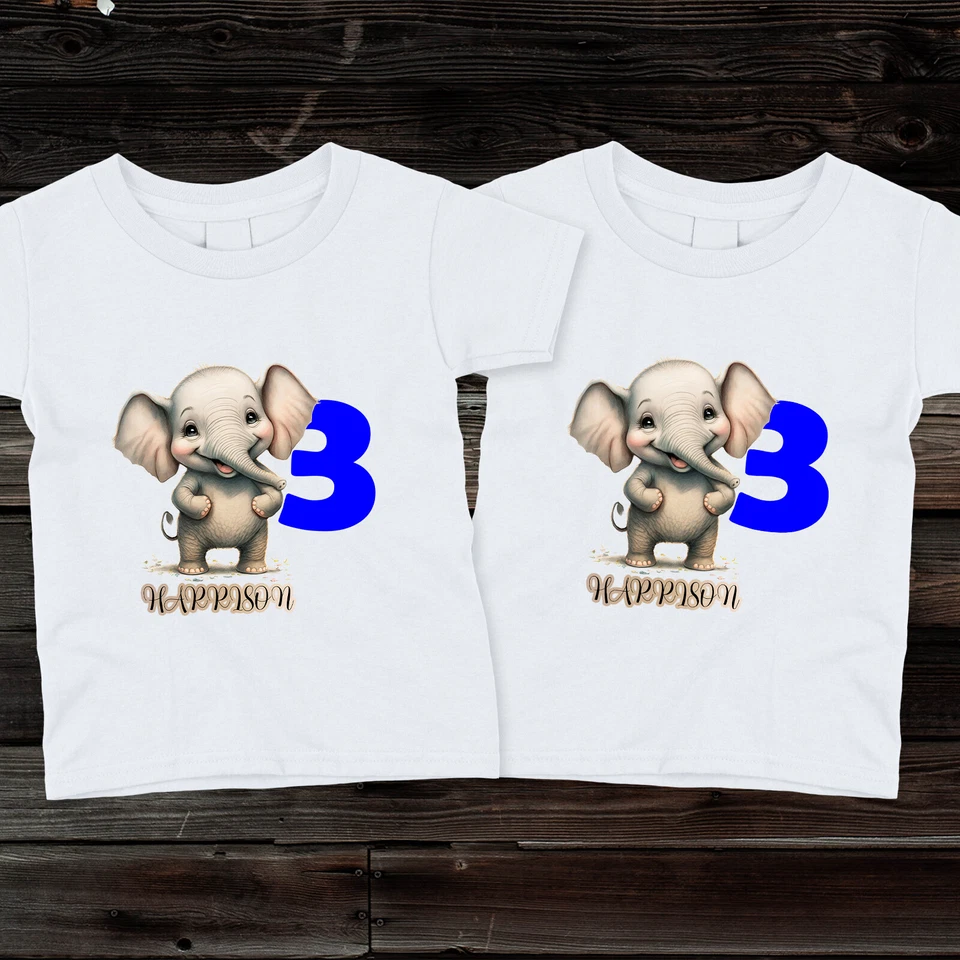 Camiseta de cumpleaños personalizada de bebé elefante para niños, niñas y niños pequeños Foto 1 de 1