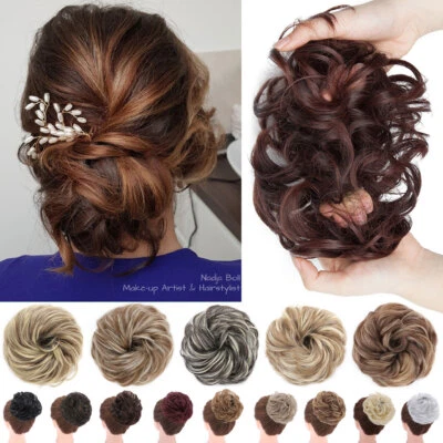100% Real Natural Curly Messy Bun Hair Piece Thick Updo Scrunchie Hair Extension - Image 1 of 4