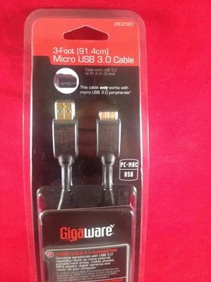 *NEW* GIGAWARE 3-FOOT(91.4CM) MICRO USB 3.0 CABLE PC-MAC-2602583 - Image 1 of 2