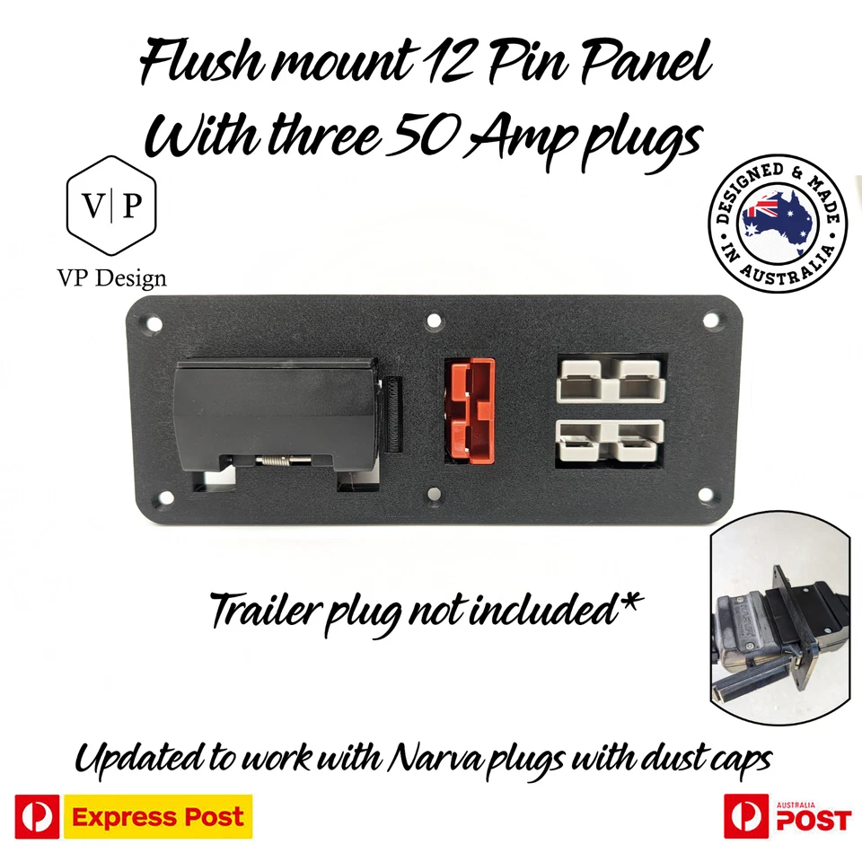 NARVA Flush 12 Pin Flat Trailer Plate with Triple 3 x 50amp Fit Anderson — 第 1/4 张图片