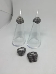 ANELLO CHEVALIER TONDO OVALE QUADRATO CUORE PUNTINATO ARGENTO BRUNITO EXPLOIT - Picture 1 of 15