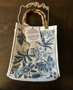 Handcrafted in India Floral Blue And White Beaded Bag Viral TikTok New - Picture 1 of 10