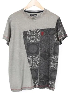 DESIGUAL Catai Mens T-Shirt S Grey Cotton Patterned Short Sleeve Pullover - Picture 1 of 8