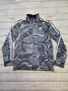 Adidas Camo Tricot Training Jacket Youth Large Full Zip Gray White AG6330 Boy - Picture 1 of 8