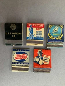 5x WWII matchbooks Seabees Wake Island 1st Marines Disney USS Hopkins War Bonds - Picture 1 of 5