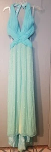 Paris Tony Bowls - Turquoise Criss Cross Halter Formal Dress Size 6 NWT - Picture 1 of 10