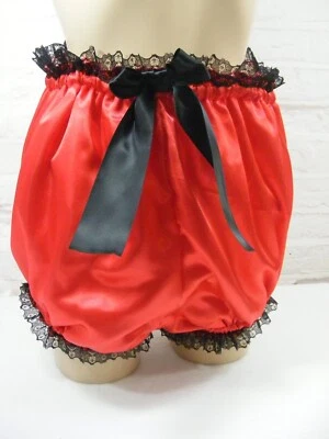 HAND MADE SISSY ADULT BABY RED SATIN SATIN DIAPER COVER PANTIES BLOOMER KNICKERS