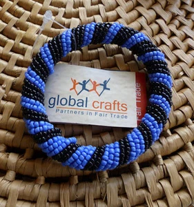 African Jewelry Maasai Masai Beaded Bracelet Bangle Kenya Fair Trade Peri/Blk SM - Picture 1 of 1