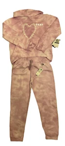 DKNY Girls Hoodie/Sweatshirt & Joggers Lavender TIE-DYE with Heart 2-PC Set Sz 5 - Picture 1 of 5
