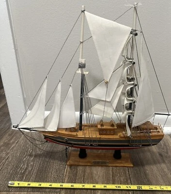 Blue Nose Schooner Wooden Model Fishing Racing Ship Vintage Sail Boat 15x15 - Image 1 of 4