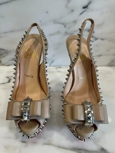 Christian Louboutin Lady Clou 150  Bowed spikes  Slingback heels SIZE 35 Nude - Picture 1 of 16