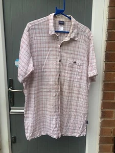 2XL Mens Patagonia Beige/Brown Check 109% Organic Cotton Short Sleeve Shirt - Picture 1 of 4