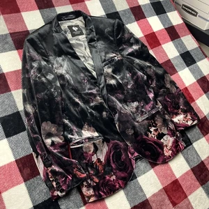 Twisted Tailor Suit Blazer Jacket Men 40R BLK Floral Skull Poly Velvet Kashmir - Bild 1 von 17